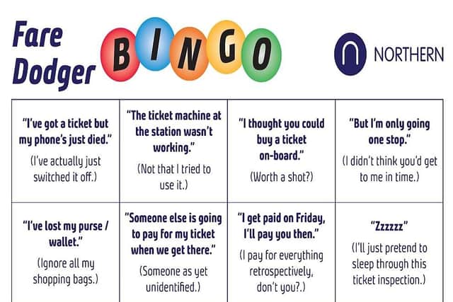 Northern Rail's Fare Dodger Bingo card