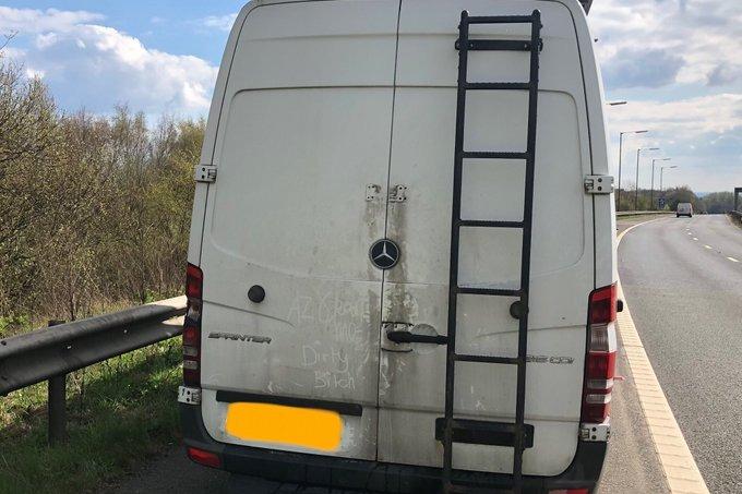 This van seen leaving the scene of a theft of plant machinery in Blackpool was stopped on the M61 in Greater Manchester.
Two people were arrested and the stolen property was recovered. 
Enquiries also showed that the van was stolen from the West Yorkshire area.