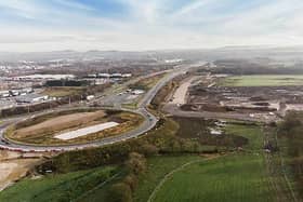 Part of the 65-hectare site earmarked for development at Cuerden will be accessed from the M65 terminus roundabout (image: Lancashire County Council)