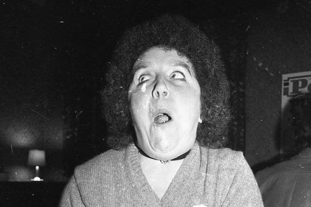 There's some funny faces for Mrs Catherine Bolton, of Villiers Street, during her attempt at the cracker-eating competition