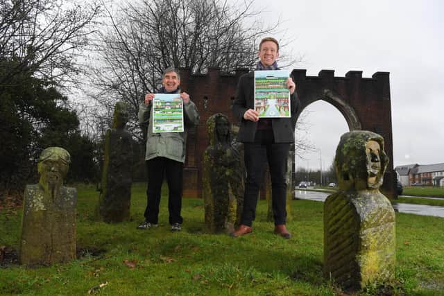 Lea and Cottam parish councillors Alex Butler and Chris Smith show off the illustated streetscenes of the two areas