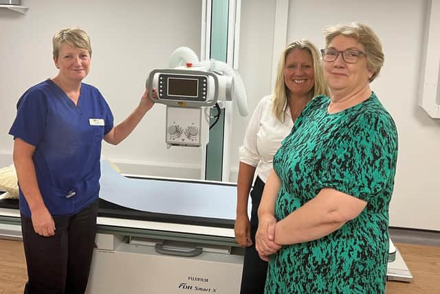 Louise Morgan (imaging lead), Sam Sheehan (executive director) and Elizabeth Barker (imaging clinical services manager) in the newly completed X-ray department.