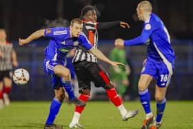 Chorley striker Momodou Touray flicks the ball on against Curzon Ashton (photo: David Airey/dia_images)