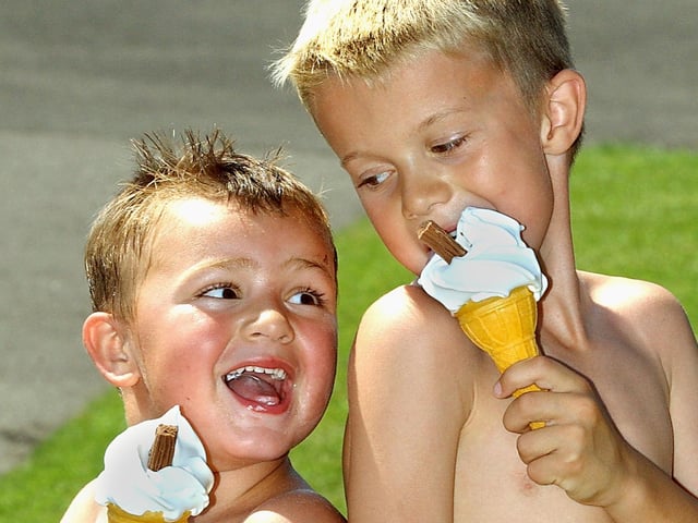 Four-year-old Connor Nelson and his brother Ciaran (7) from South Shore, cooling down with their ice creams in 2003. Blackpool basked in unusually hot temperatures in early August of that year. In fact nationally the highest recorded temperature was on August 10th in Kent when the mercury peaked at a record breaking 38.5C