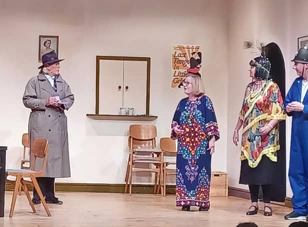 L to R: Marjorie Brown, Denise Flynn, Anne George and Mark Edmonds from the Windmill Players performing in Murder In Little Grimley on 9 June 2022