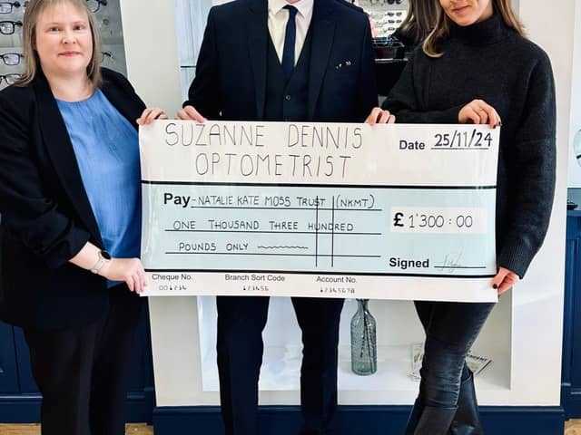 Suzanne Dennis Optometrist raised £1,300 for Natalie Kate Moss Trust