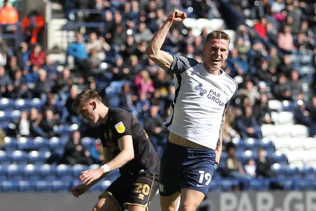 Emil Riis turns to celebrate giving Preston North End the lead against Queens Park Rangers at Deepdale