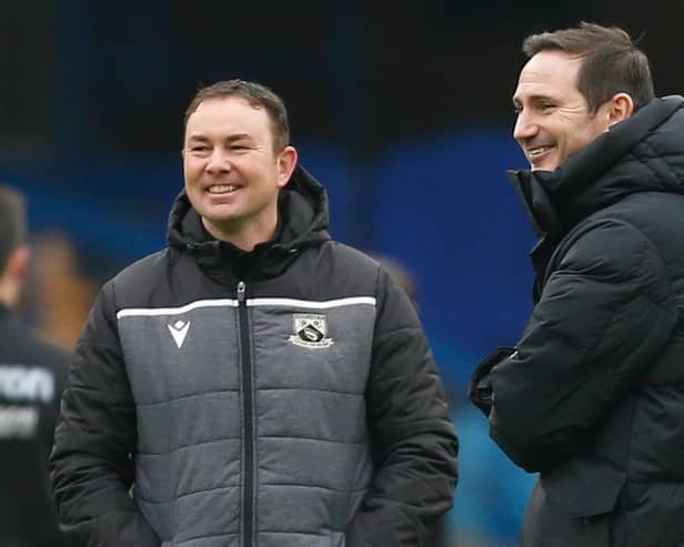 Derek Adams and Frank Lampard locked horns when Morecambe travelled to Chelsea in the FA Cup in January 2021 Picture: Ian Kington/IKImages/AFP via Getty Images