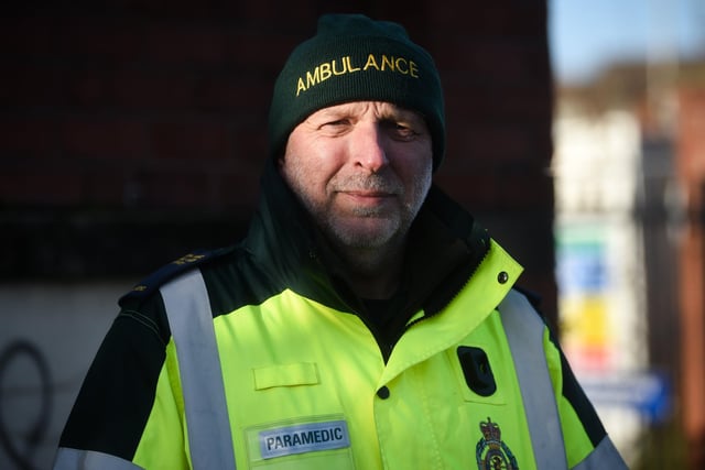 Ambulance workers on strike at the Devonshire Road temporary station. Pictured is paramedic Bob Amos-Jones