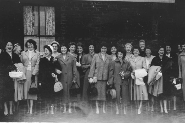 A group of ladies who were all from the "Stores and Supply Department", and working at Strand Road, Preston, before setting off on a days outing to Blackpool.
 
Some of the others in the photograph were: Judy Gregson; Barbara Gray, and Sylvia Barker.