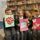 Some of the students at Padiham Green Primary School with cards they made to send to the Duchess of York Sarah Ferguson following her cancer diagnosis