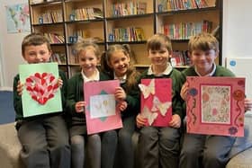 Some of the students at Padiham Green Primary School with cards they made to send to the Duchess of York Sarah Ferguson following her cancer diagnosis