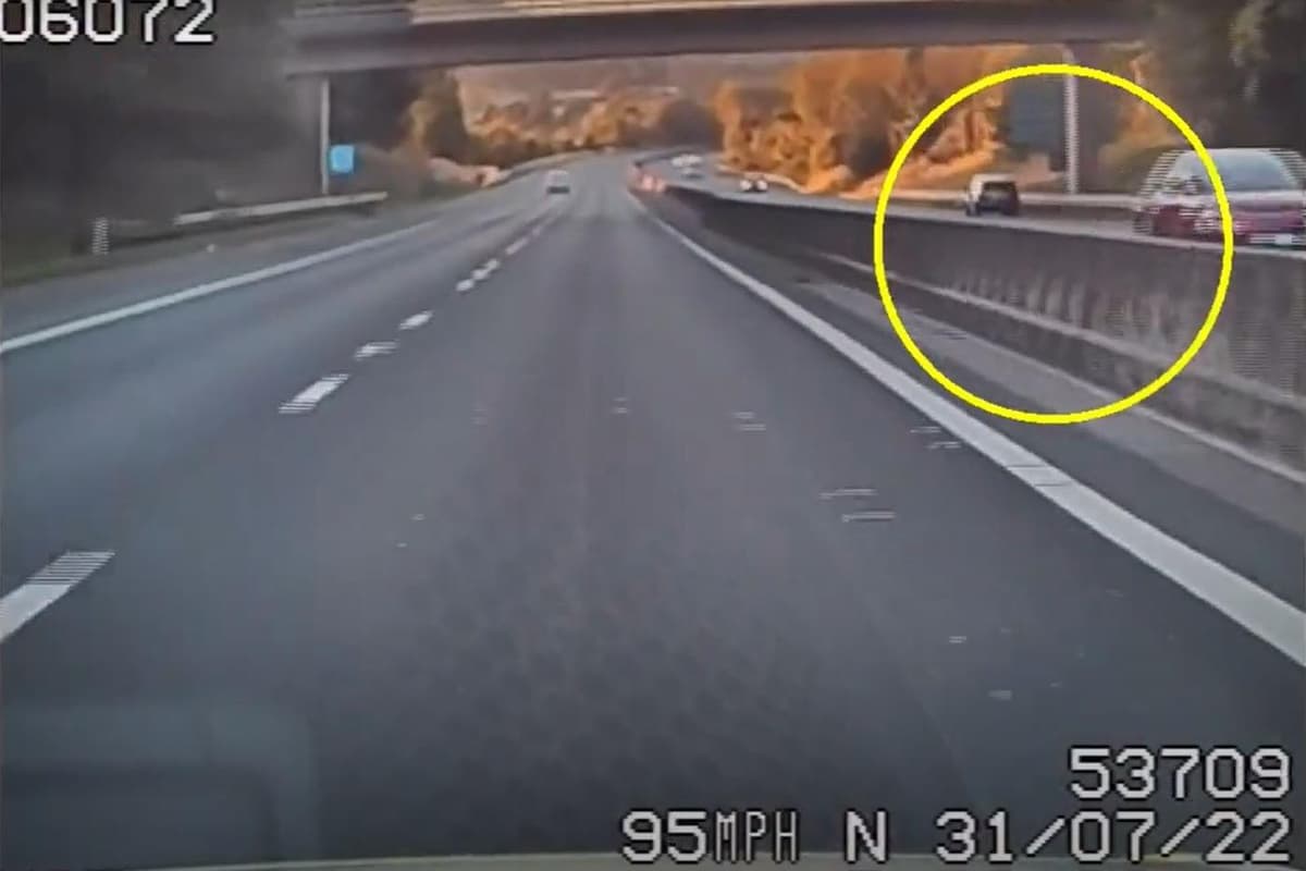Footage captures wanted man drives wrong way on motorway during terrifying high-speed police chase