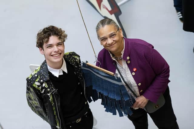 16-year-old Freddie Wright, from Hutton Grammar School with Lubaina Himid