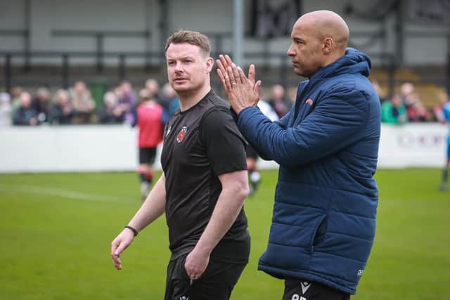 Jamie Vermiglion and Andy Preece after Chorley's 2-1 home defeat By Alfreton Town (photo: Stefan Willoughby)