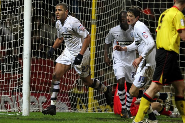 Leon Clarke celebrates after he headed Preston into a two goal lead in the first half