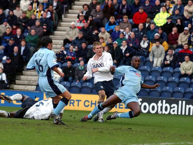 Richard Cresswell scores Preston North End's winner against Rotherham at Deepdale in March 2002