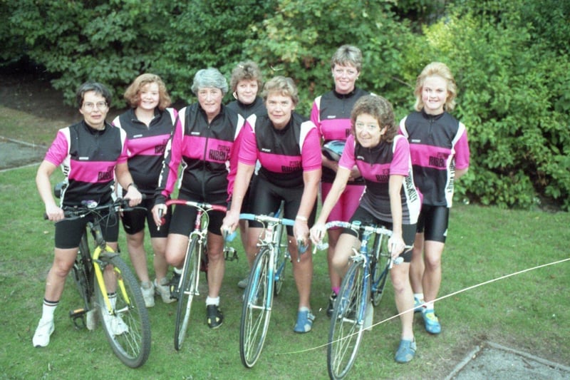 Meet the super cyclers - eight women who are proving sport can be a pleasure rather than a pain. Aged from 15 to 61 the female wing of the Preston-based Ribble Valley Cycle and Racing Club say they are proof that the sport is no longer a male-only preserve. Pictured (from left) are club members Marian, Tracey Lightfoot, Margaret, Gayle Lightfoot, Nora Ward, Jane Halstead, Margery Pearson and April