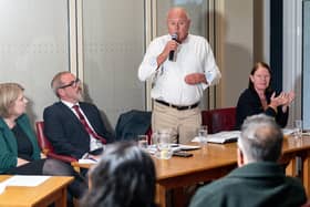 The candidates largely kept quiet while each of them was speaking - not least because they had to share a mic!  From left to right:  Katherine Fletcher (Conservative), Paul Foster (Labour), Andy Hunter (Reform UK) and Ange Turner (Liberal Democrats)