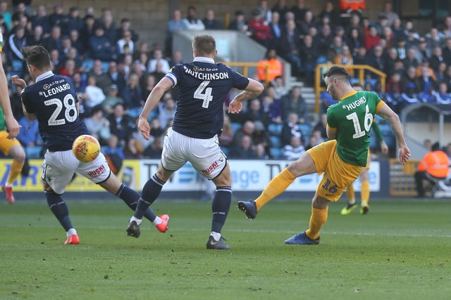 Preston North End's Andrew Hughes scores his side's first goal