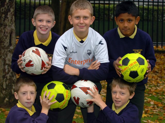 Clockwise: Chris Dewhurst, 10, Dilan Vardher, 10, Joe Hyde, 10, Adam Wilkinson, 11, and Jay Bond, 10, give their backing to the LEP campaign to keep the football museum in Preston
