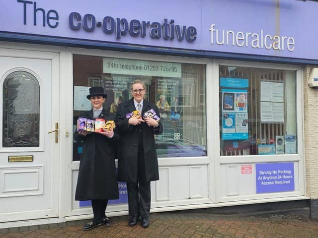 Colleagues from Co-op Funeralcare St Annes with Easter eggs for the drive