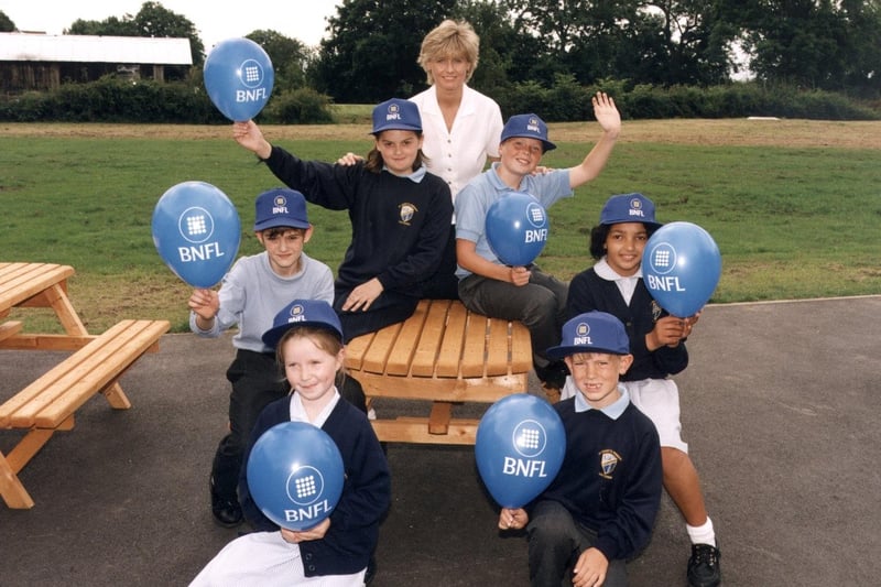 Lea St Mary's RC Primary School can't wait to use their new outdoor furniture handed over by BNFL's Andrea Mitchell