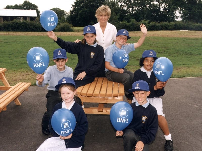 Lea St Mary's RC Primary School can't wait to use their new outdoor furniture handed over by BNFL's Andrea Mitchell