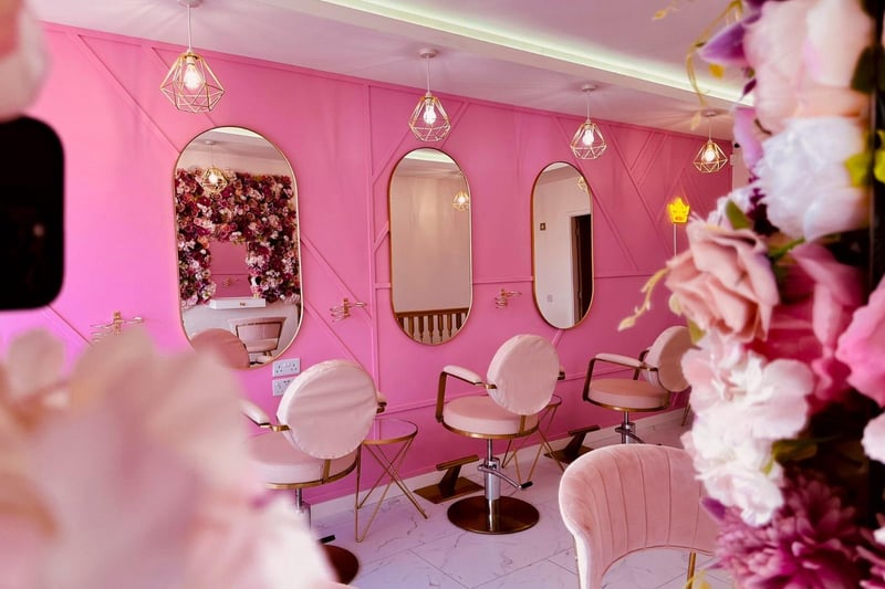 Inside the beauty bar has a Barbie-esque vibe