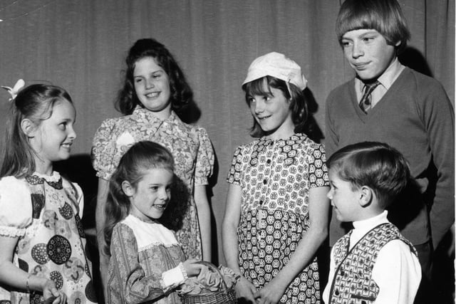 Poulton and Carleton schoolchildren in a fashion parade at Fleetwood Charity School, Preesall in 1972. Pictured from left: Kay Dodgeon and Jill Dodgeon, Mandy Bithell, Jill Wolstenholme, Christopher Wolstenholme, and Andrew Caulton