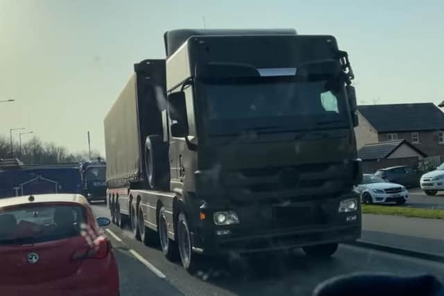 An unmarked military convoy was spotted passing through Preston on Wednesday, March 23. (Credit: Stephen Melling)