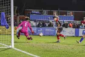 Mike Calveley makes it 3-0 to Chorley (photo: David Airey/dia_images)