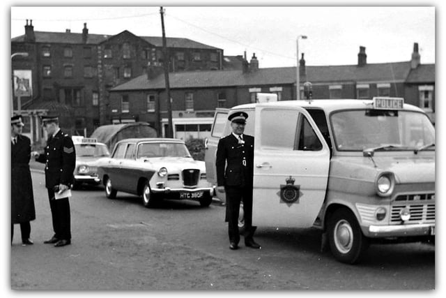 Police Investigation vicinity of Brook Street and Victoria Street, Preston c.1968 
Photographed by Terry Martin.
Image courtesy of Nicola Martin of the Preston Past and Present Facebook Group.