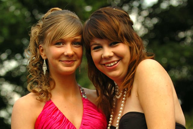 Danielle Fairclough and Elizabeth Kerfoot at the 2009 Penwortham Girls High School prom at The Pines Hotel, Clayton-le-Woods