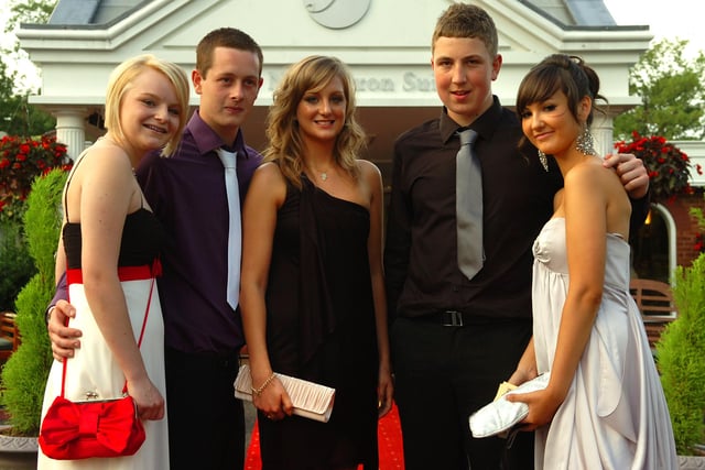 Penwortham Girls' High School Prom at The Pines Hotel, Clayton-le-Woods.
Pictured (from let to right) Sam Heaney, Simon Birchall, Lois Newton, Andrew Timms, and Faye Barratt at the Penwortham Girls High School prom at the Pines Hotel, Clayton-le-Woods, in 2009