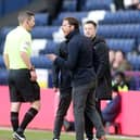 Bournemouth manager Scott Parker remonstrates with referee Matt Donohue during the game against Preston North End at Deepdale