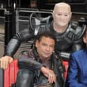 Rimmer (Chris Barrie) and two of his Red Dwarf co-stars Lister (Craig Charles) and Kryten (Robert Llewellyn)