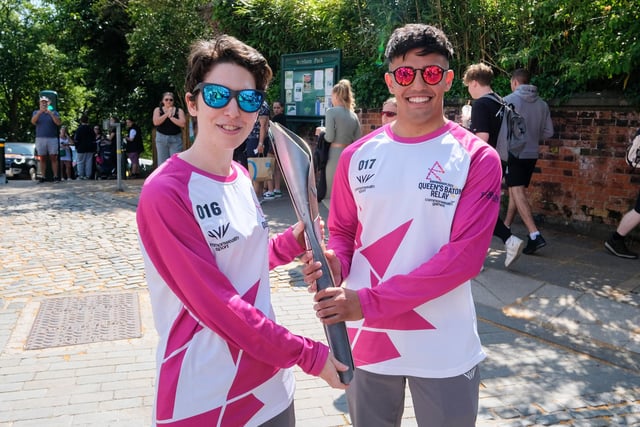 Sophie Unwin and Matt Alpin take part in The Queen's Baton Relay on Saturday as it visits Preston as part of the Birmingham 2022 Queen's Baton Relay.
The Queen's Baton Relay is touring England for 25 days in a celebration of sport, culture and communities during the final countdown to the Birmingham 2022 Commonwealth Games (Photo by Matt Keeble/Getty Images for Birmingham 2022 Queen's Baton Relay).