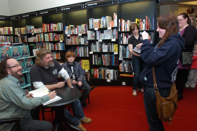Dave (left) and Si pictured signing copies of their new book 'The Hairy Bikers Food Tour of Britain' to a 120 of their fans in Waterstones in King Street, Lancaster
