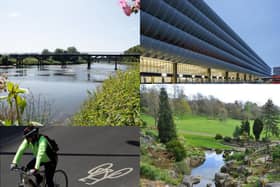 Preston is asking the government to fund a host of "levelling up" schemes, including:  a replacement for the closed Old Tram Bridge (top left); new mobility hubs to promote active travel at transport interchanges, including Preston bus station (top right); improvemnts to four city parks, including Aveham Park (bottom right); and new cycling corridors to better connect different parts of the city by bike (bottom left)
