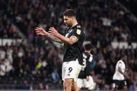 Fulham striker Aleksandar Mitrovic during the Cottagers 2-1 defeat at Derby County on Good Friday