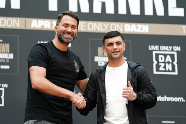 Jack Catterall poses for photographers with promoter Eddie Hearn