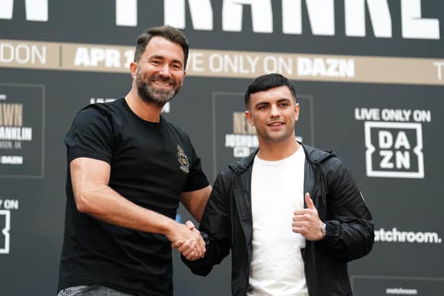 Jack Catterall poses for photographers with promoter Eddie Hearn