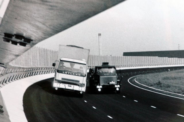 Two trucks on the Leyland DAF test track at Aston Way, Leyland