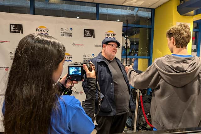 Johnny Vegas being interviewed by Teen Media at The Morecambe Film and TV Festival