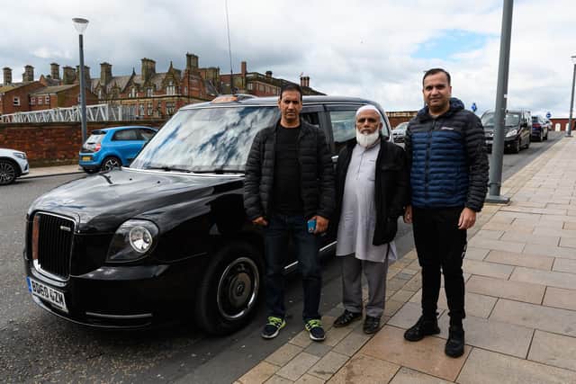 Taxi drivers (l-r) Waheed Mohammed, Mohamed Patel and Mohammed Anub claim that they are being abused whilst on their travels around Preston. Photo: Kelvin Stuttard