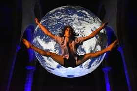 Jumping for joy, Sieberen Granger in front of Gaia at Lancaster Priory. Photo by Darren Andrews.