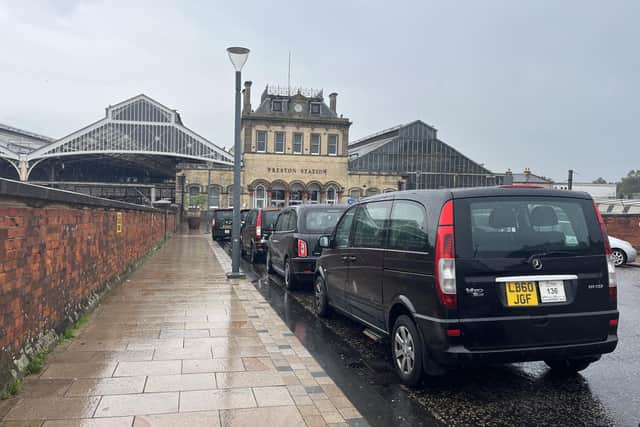 Taxis waiting for passengers at Preston Railway Station