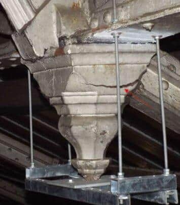 A partially failed rafter pendant (images:  WSP/Network Rail via Preston City Council planning portal)