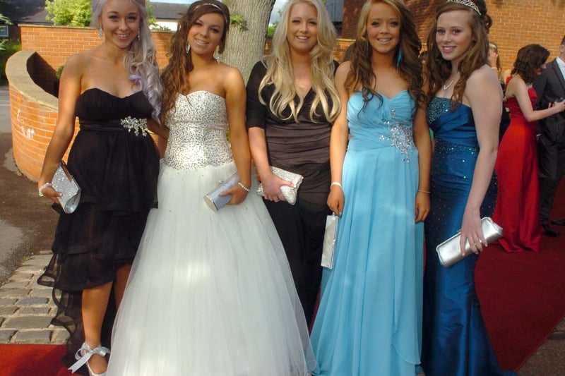 From left, Georgia Cookson, Sophie Heyworth, Laura Mitchell, Gina Crompton and Alex Ross at the Corpus Christi Catholic Sports College Prom at Barton Grange